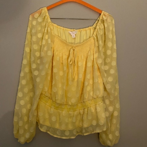 LC Lauren Conrad Light Yellow Smocked Squareneck Peplum Top Size Medium - Picture 2 of 14